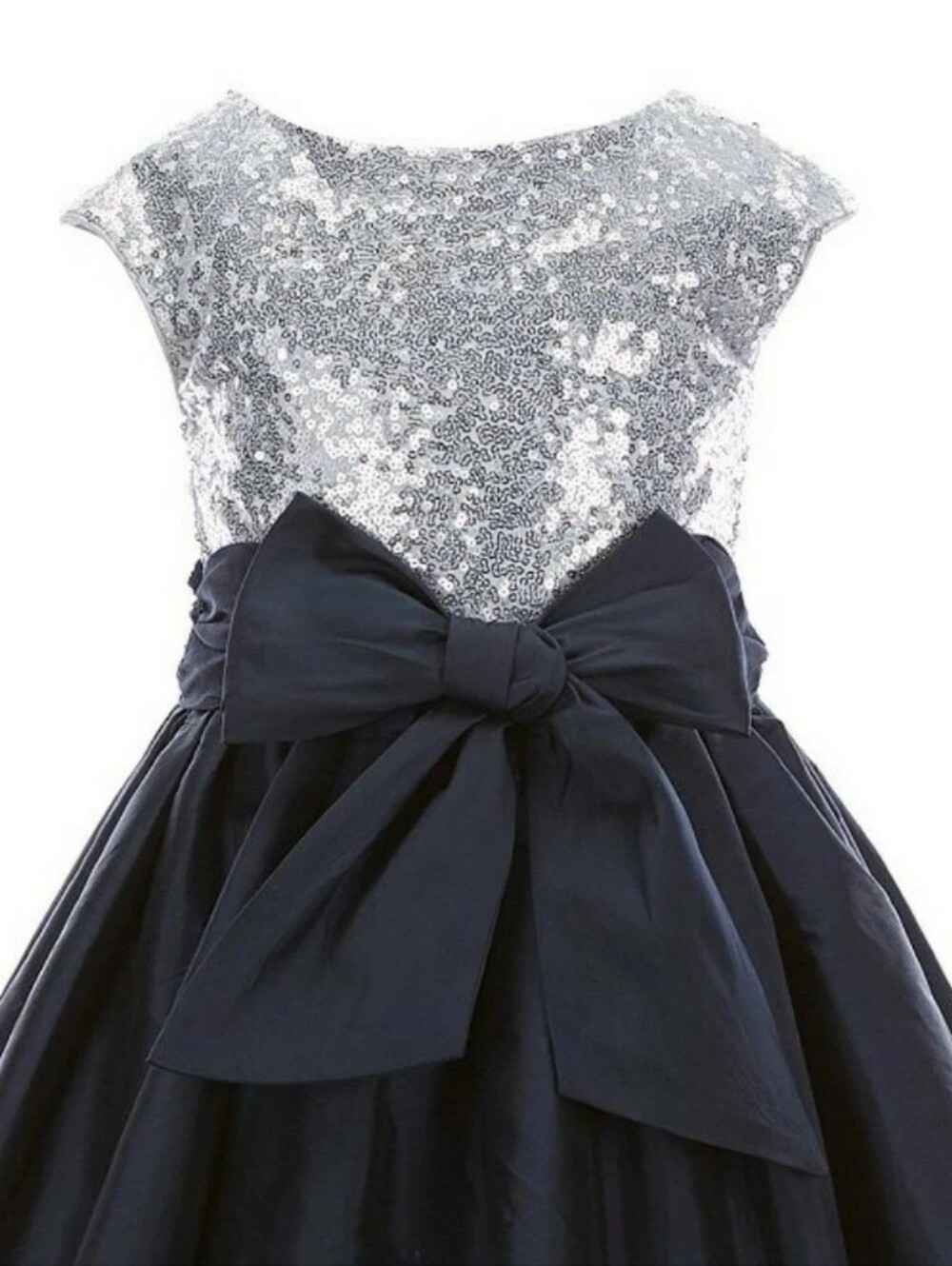 Pippa & Julie Silver Sequin Bodice FANCY Navy Bow-Back Party Dress 2T